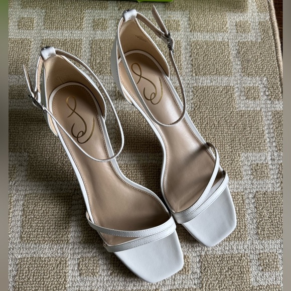 NIB Sam Edelman Peonie Kitten Heel Sandal White Leather Ankle Strap Resort 9.5 - Picture 11 of 17